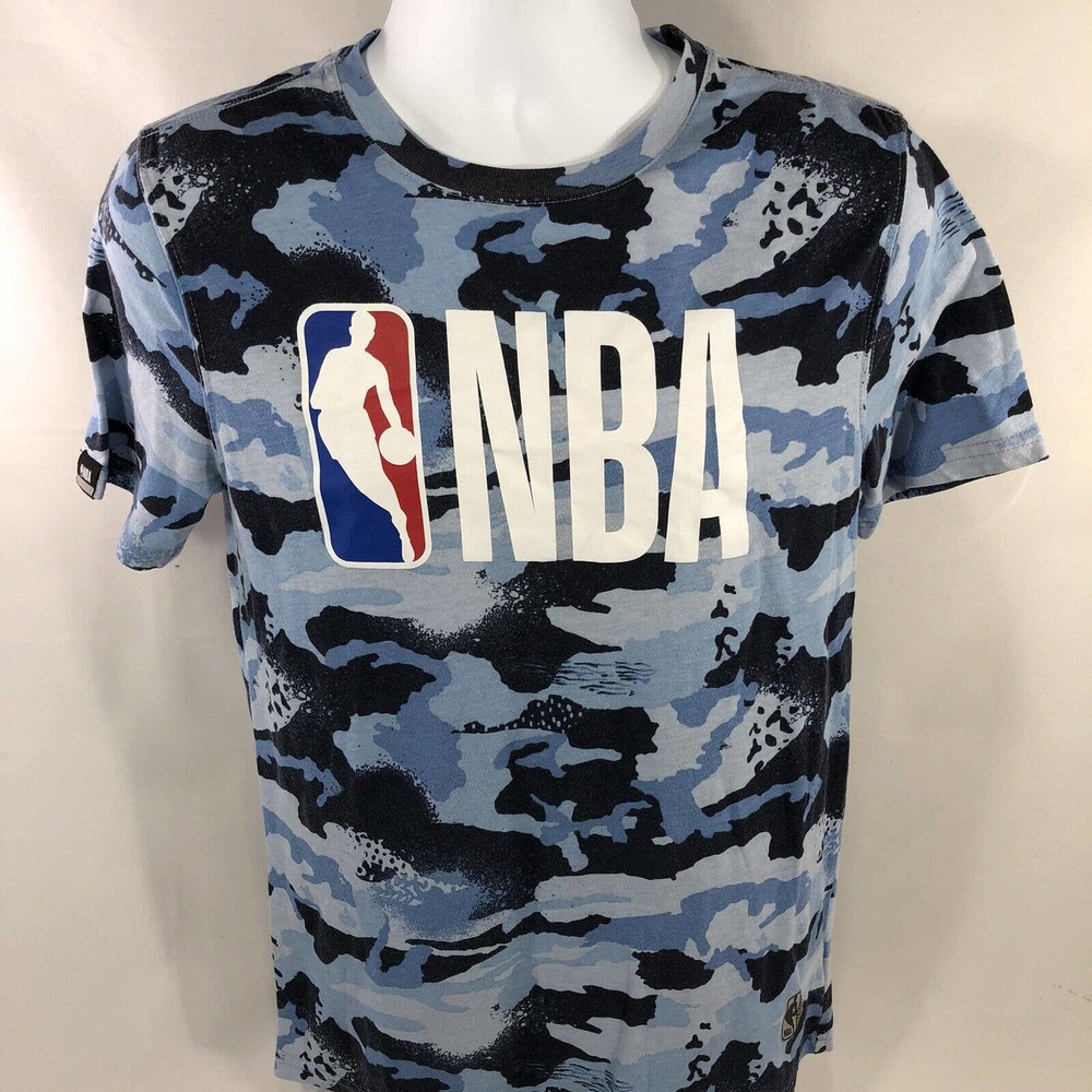 NBA Logo T-Shirt Men's Small Blue Camo Basketball Graphic Tee Short Sleeve Tee